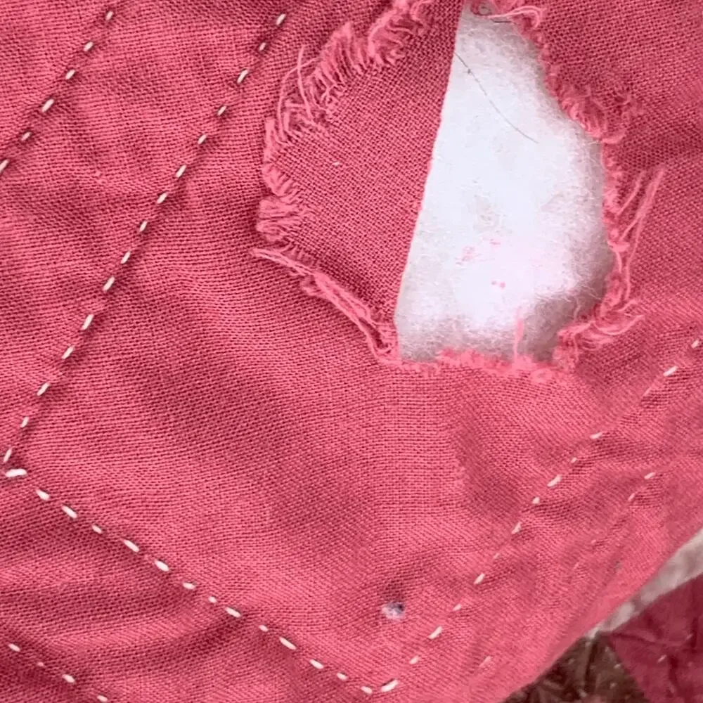 Vintage Star Pink Brown Cutter Quilt Hand Quilted 188